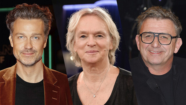Wayne Carpendale, Elke Heidenreich und Hans Sigl (v. l.) springen als Vertretung für Micky Beisenherz im "Kölner Treff" ein.