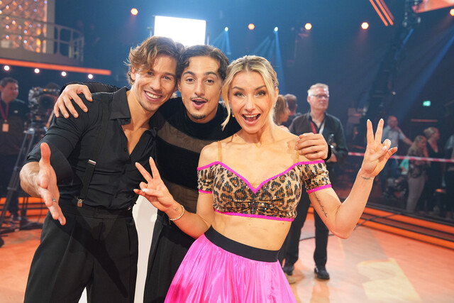 (v. l.): Joel Mattli, Milano und Anna-Carina Woitschack