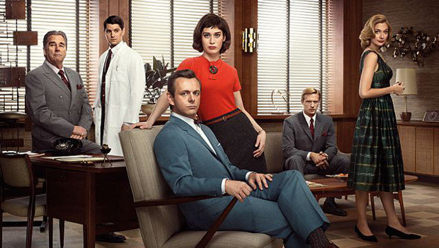 Beau Bridges, Nick D'’Agosto, Michael Sheen, Lizzy Caplan, Teddy Sears und Caitlin Fitzgerald (v.l.n.r.).