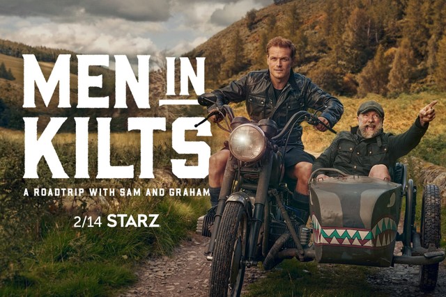 Die Ankündigung der Serie bei Starz stellte die eher rustikalen Reisemethoden von Sam Heughan (l.) und Graham McTavish ins Zentrum.