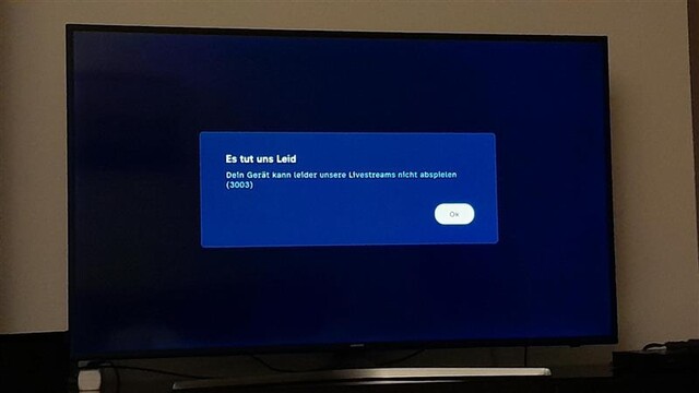 Fehlermeldung auf einem Samsung-Fernseher beim Versuch, das neue ZDF-Streamingangebot zu öffnen.