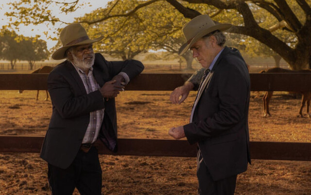 Power figures: Patriarch Colin Lawson (Roger Taylor, right) in conversation with an Aboriginal elder