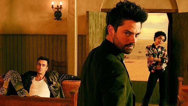 Das Hauptfiguren-Trio: Vampir Casssidy (Joseph Gilgun), Prediger Jesse Custer (Dominic Cooper) und Custers Ex Tulip (Ruth Negga)