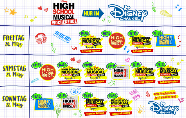 Übersicht des "High School Musical"-Wochenendes im Disney Channel