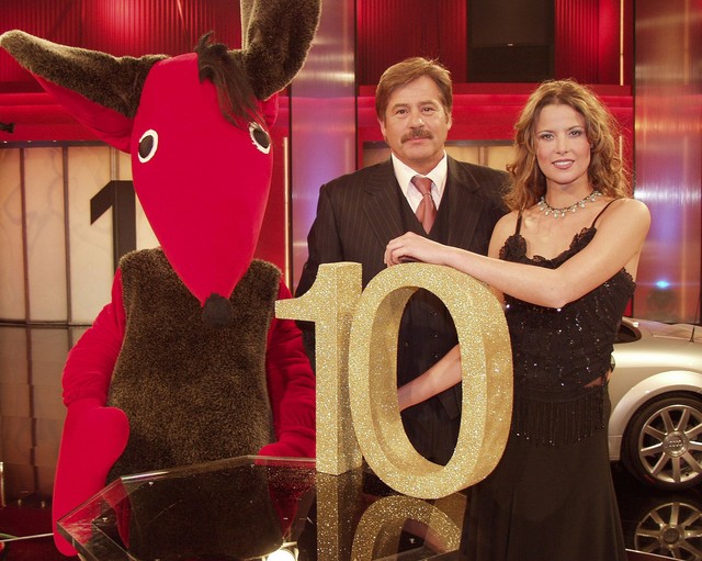 Der Zonk, Jörg Draeger und Simone Dericks feierten 2002 das 10-jährige Jubiläum von "Geh aufs Ganze!"