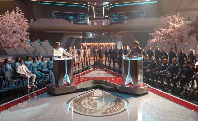 Politische Diskussion über die Sternenflotte? Rechts am Pult: Admiral Vance (Oded Fehr).
