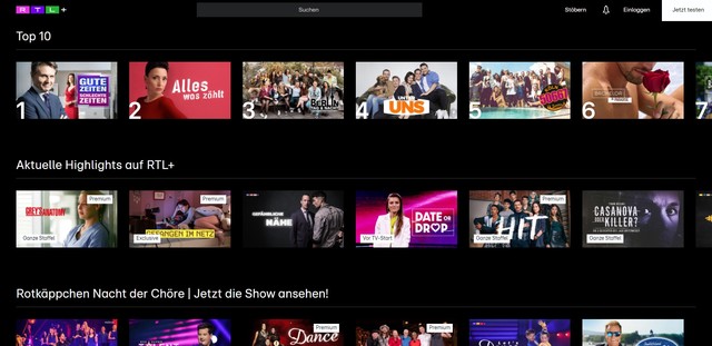 Ausschnitt der neuen RTL+-Oberfläche