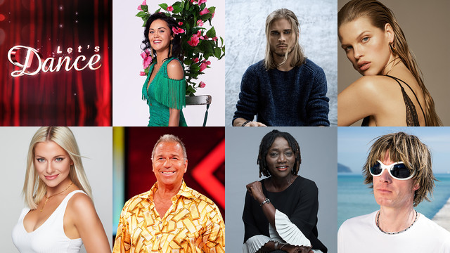 (v. l. n. r.): Vanessa Neigert, Rùrik Gislason, Kim Riekenberg, Valentina Pahde, Kai Ebel, Auma Obama und Mickie Krause