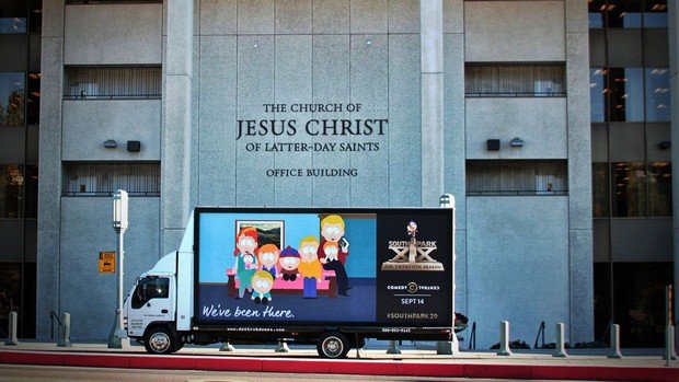 South Park vor der Zentrale der Kirche Jesu Christi der Heiligen der Letzten Tage